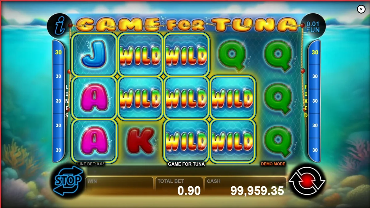 Tampilan visual slot Game For Tuna dengan latar belakang bawah laut yang cerah