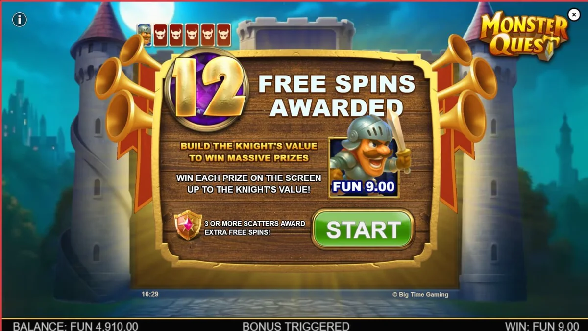 Pemandangan kastil abad pertengahan yang megah dalam slot Monster Quest